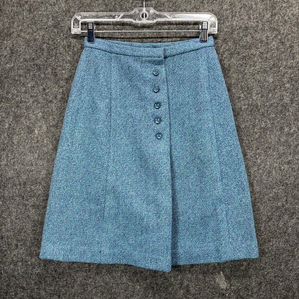 Vintage St. Michael Wool Pencil Skirt Fleck Blue England 50s 60s Mod GoGo Tweed